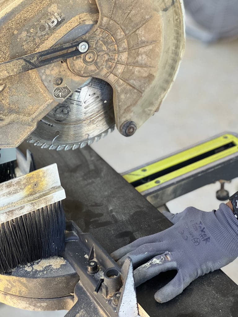 Cutting work at the workshop miter saw